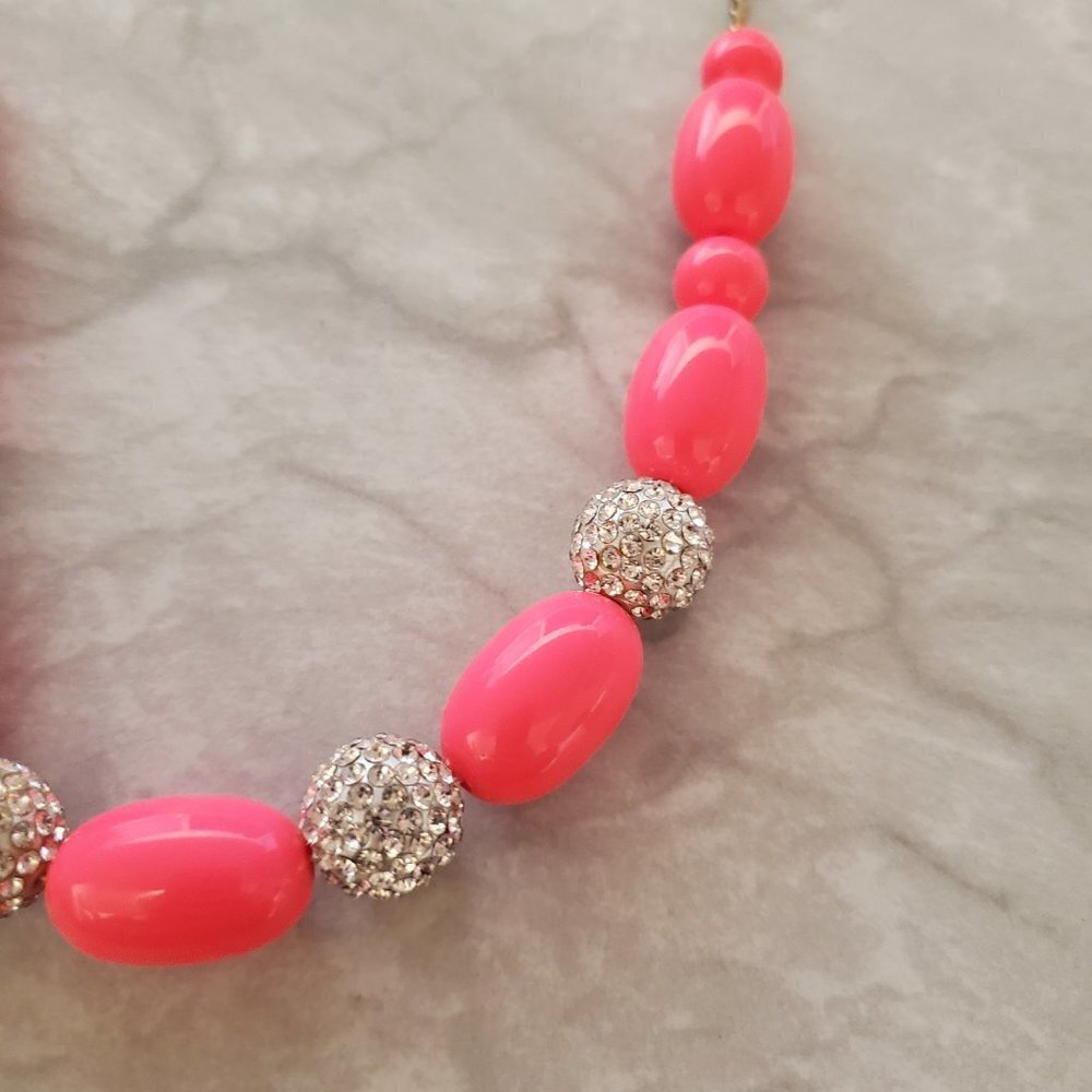 💕 J.Crew Hot Pink Rhinestone Crystal Pave Fire Ball BeadedNecklace 💕 - Picture 8 of 16